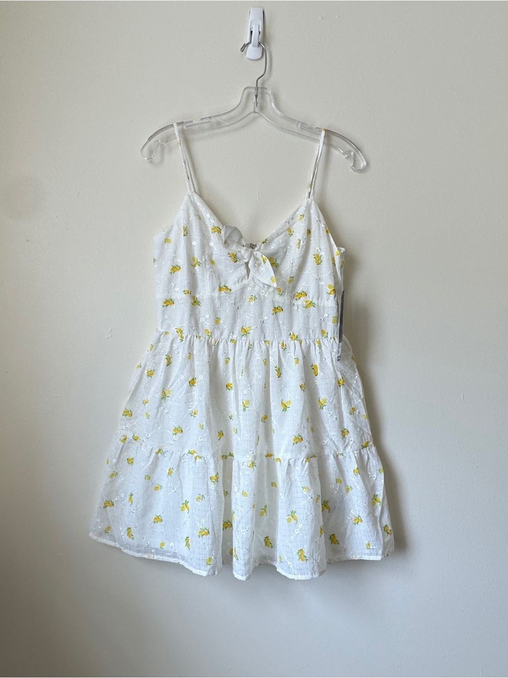 Trixxi White Lemon Print Eyelet Babydoll Dress Size Large NWT